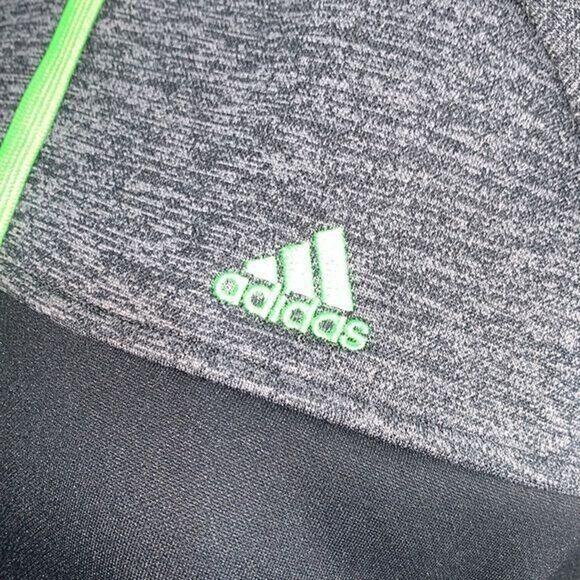 Adidas Womens Hoodie Sweatshirt Fleece Lined Pullover Sporty Black Green Large - Picture 11 of 13